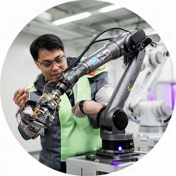 Seto Zubi comprobando un brazo robótico industrial en un espacio de pruebas